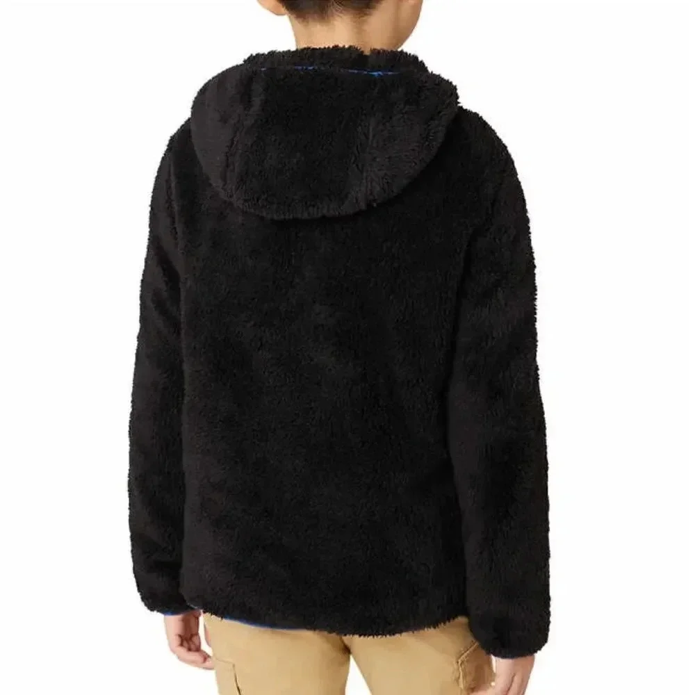 #12 Eddie Bauer Boys High Pile Jacket, Black Gray Blue XSmall 5/6